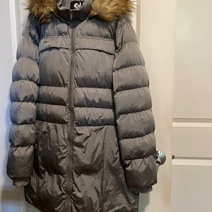 Denim Sherpa lined knee length coat